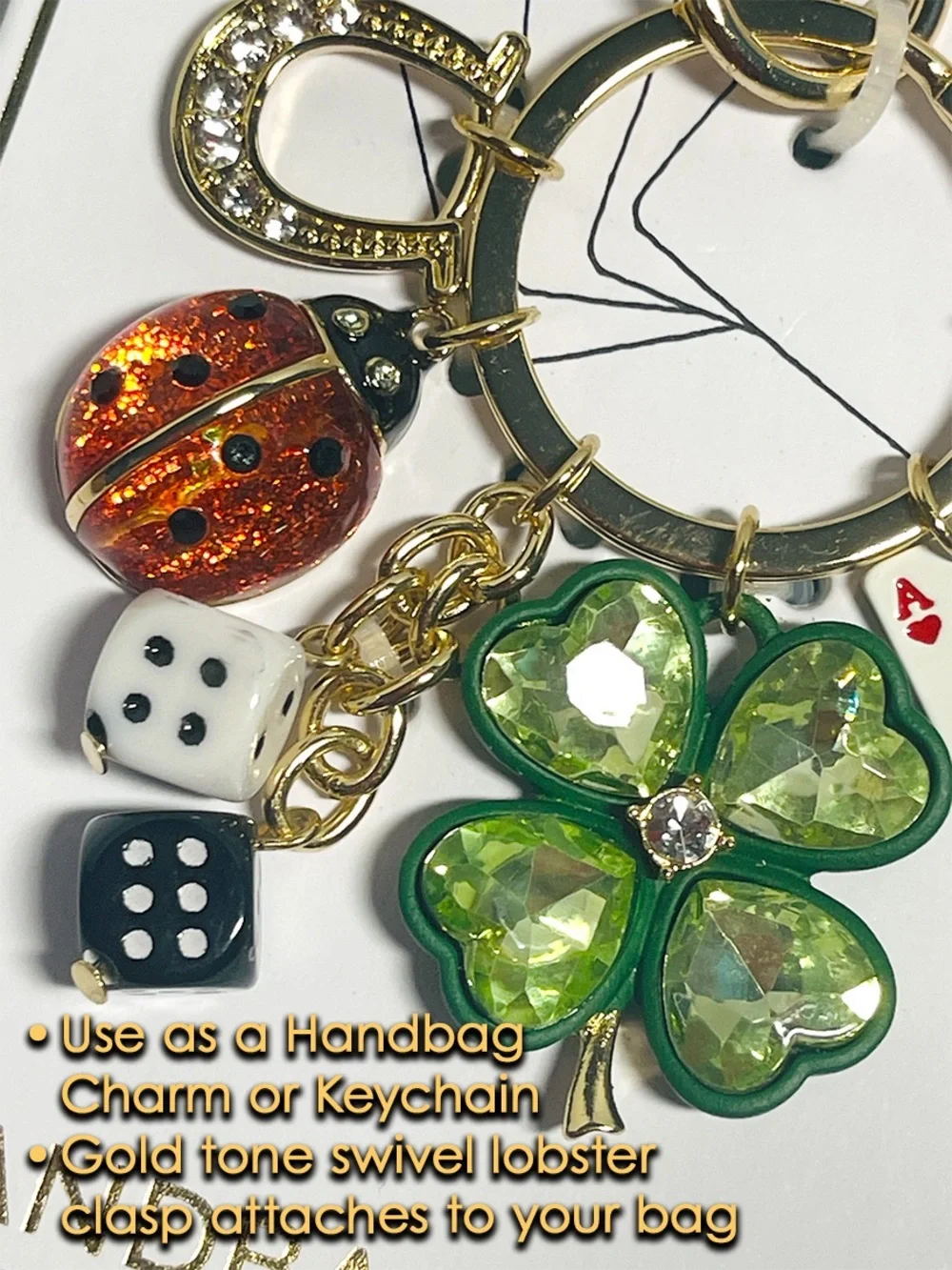true to form Lucky Charms Green Clover Dice Lady Bug Handbag Charm Keychain